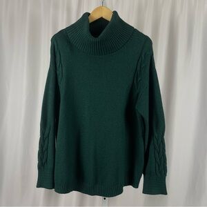 St. John's Bay XXL 2X Emerald Green Cowl Turtleneck Sweater Cable Knit Sleeve